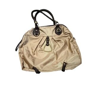 BRACIANO Tan Gold Textured Satchel Shoulder Bag Hobo Tote